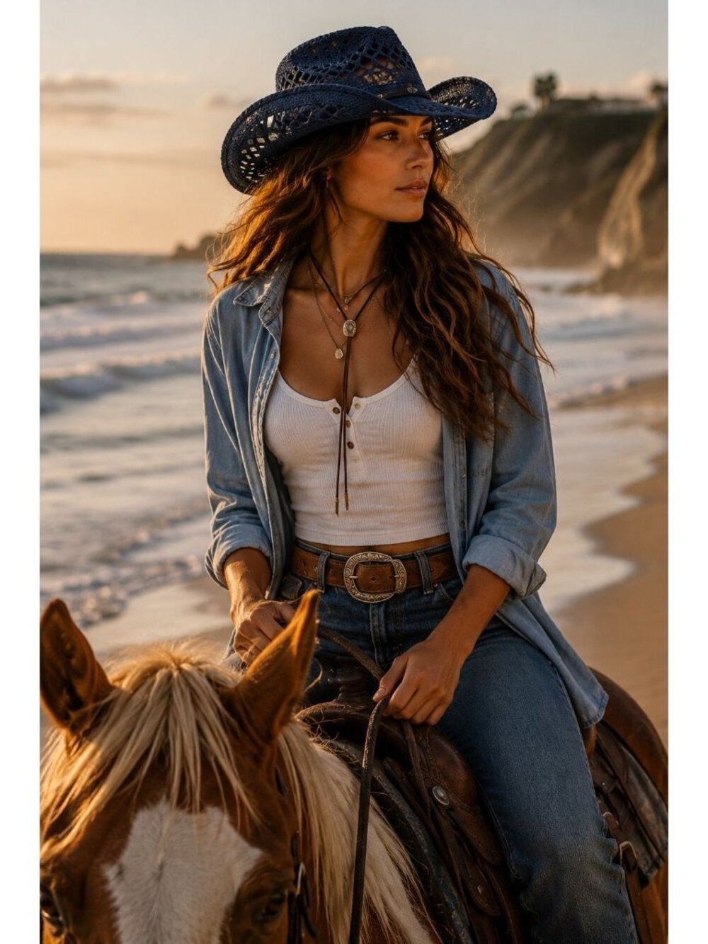 Blue Straw Cowboy Hat Rolled Brim One Size Western Cowgirl Beach - Picture 4 of 9